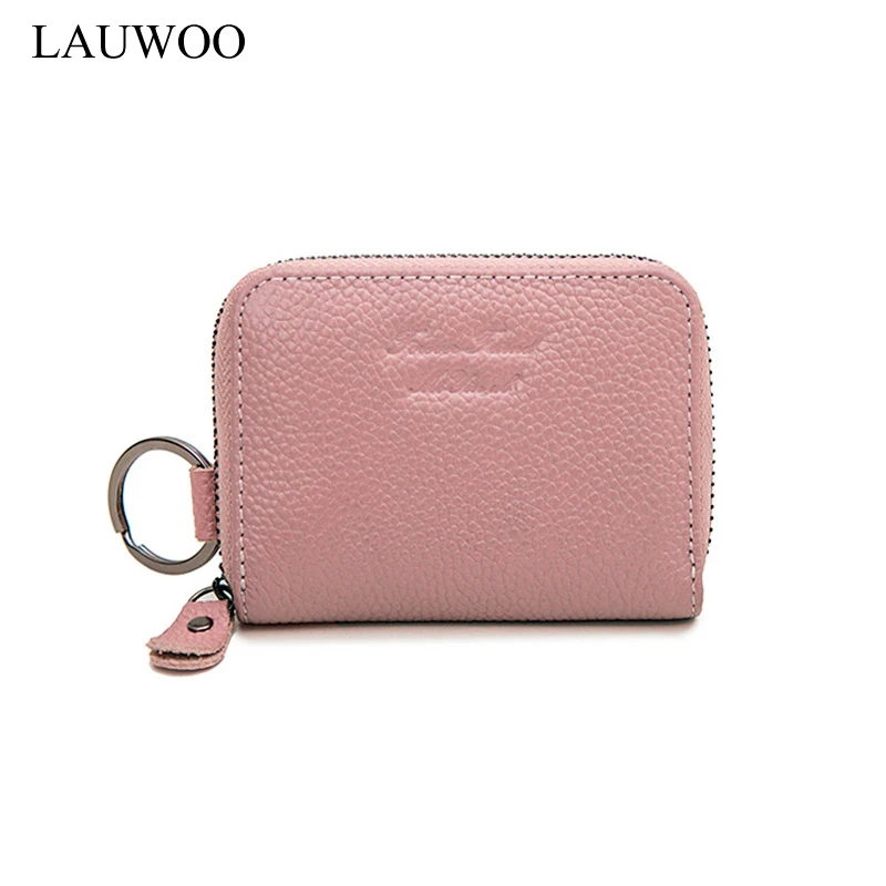 LAUWOO Genuine Leather Women Card Holder Wallet Credit slots wallets with key rings Female Coin Purses Shor Purse ANS | Багаж и сумки