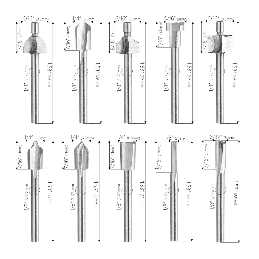 ЗИП 10 шт. HSS маршрутизации карбидные наконечники для гравировки& 5 шт. сверло-1/"(3 мм), набор с хвостовиком для Proxxon вращающихся инструментов Dremel, буровая установка
