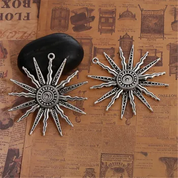 

DoreenBeads Boho Chic Pendants Zinc Based Alloy Sun silver color Charms DIY Components 60mm(2 3/8") x 58mm(2 2/8"), 3 PCs