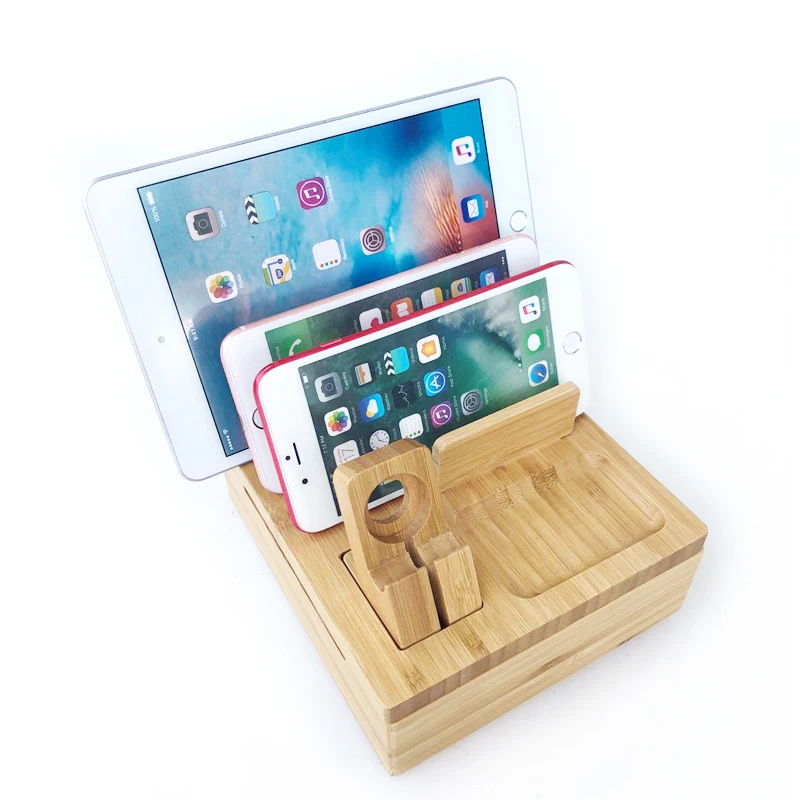 

Bamboo Desktop Charger Station Wood Multi-Device Charging Station Handmade & Eco-Friendly Dock Compatible for Apple Watch iPhone