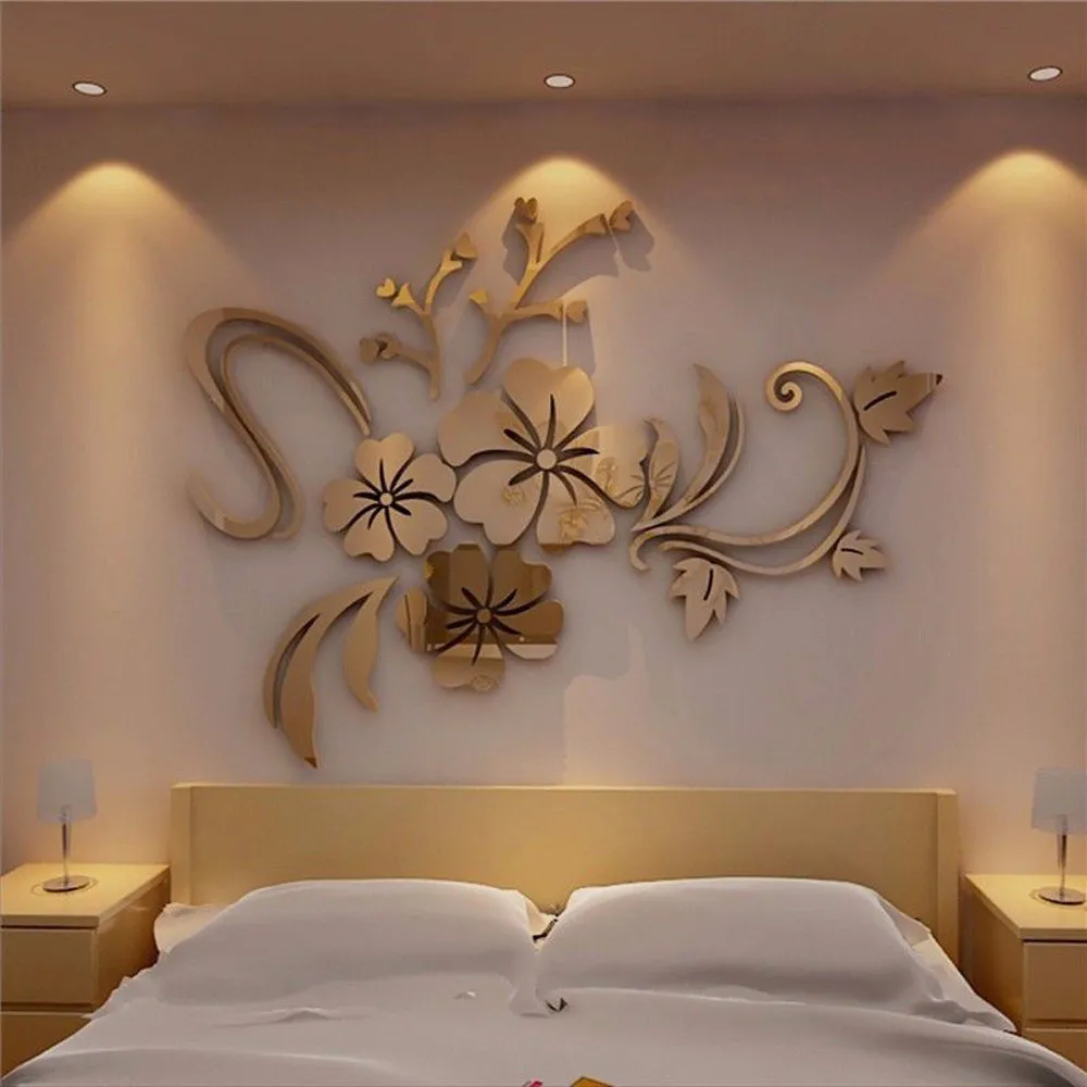 

3D Mirror Floral Art Removable Wall Sticker Acrylic Mural Decal Home Room Decor acrylic mirrored decorative sticker 2019 hot B1