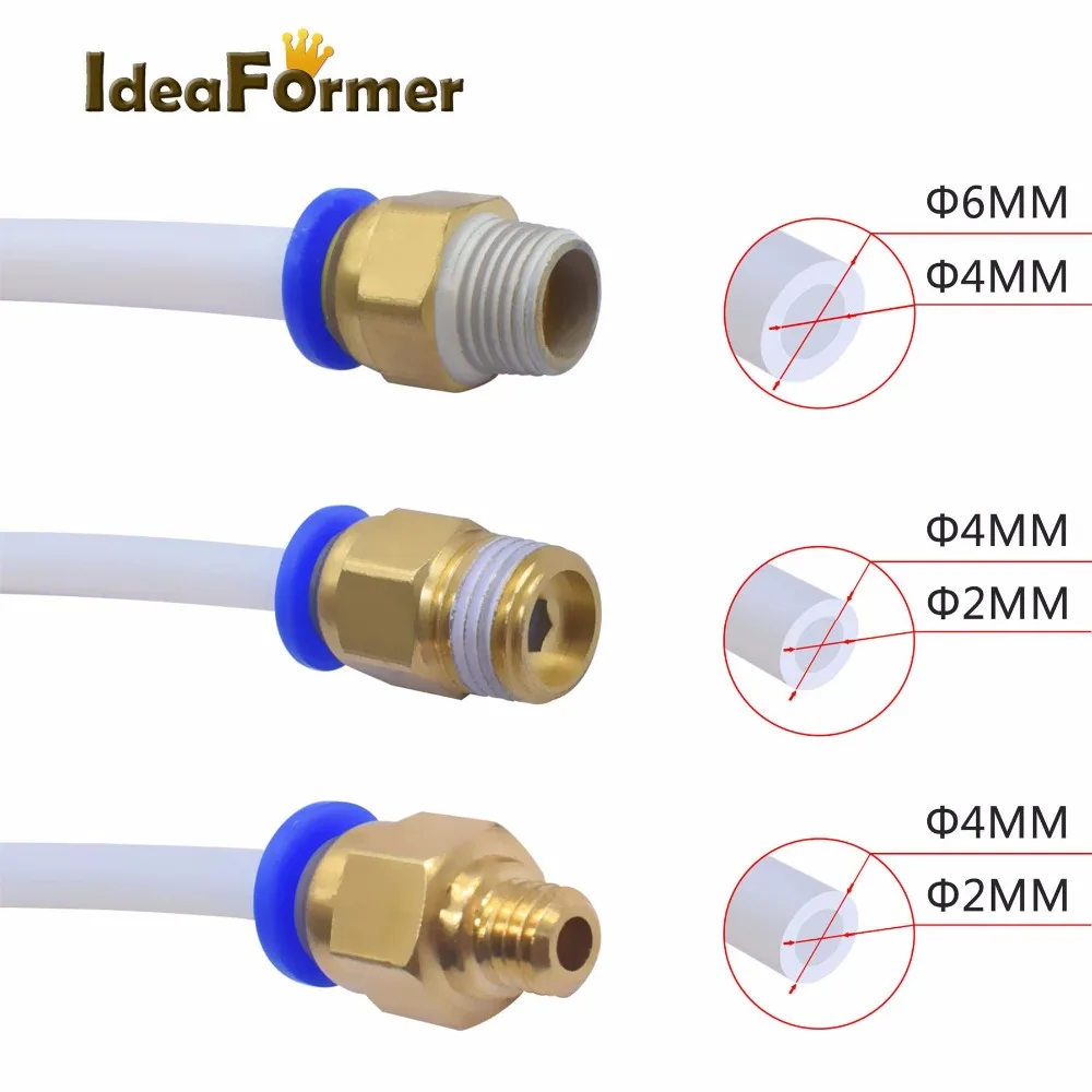 2 шт./лот, пневматические соединители для 3D принтеров, части, черный/синий, БЫСТРОРАЗЪЕМНАЯ подача 1,75/3,0 мм, нитевая труба, нажимная часть