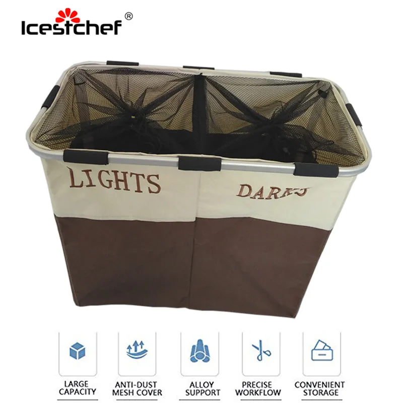 ICESTCHEF 2 شبكة القذرة سلة الغسيل للطي الحمام سلة الغسيل حقيبة أكسفورد القماش سلة التخزين للماء