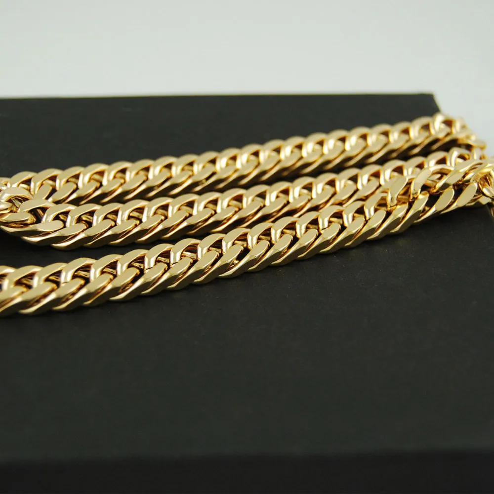 

Heavy 24 k yellow Solid gold FINISH Curb Link Chain Necklace Mens 10mm Wide