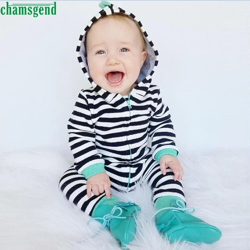 CHAMSGEND Black Infant Newborn Baby Boy Girl Kids Zipper Full Stripe