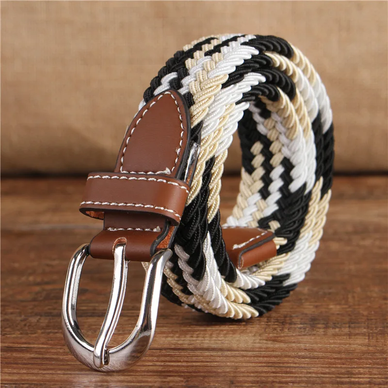 

Ladies Belt Narrow Version 2.5CM Canvas Elastic Stretch Belt Pin Buckle Woven Belt Young Students Womens Belts Multicolor
