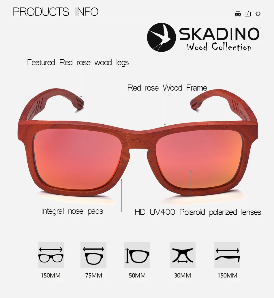 SKADINO UV400 поляризационные красные розовые полностью деревянные солнцезащитные очки модные солнцезащитные очки для женщин и мужчин с серыми линзами ручной работы крутой бренд
