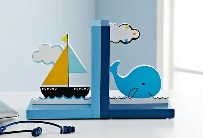 

Cute Cartoon Ocean Bookends , Wooden Decorative Book Stand as Book Organizer