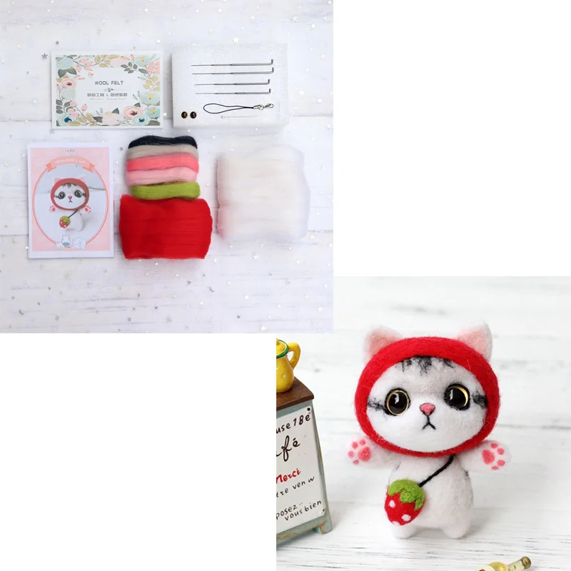 

Cat Doll Wool Felt Craft DIY Non Finished Poked Set Handcraft Kit for Needle Material Bag Pack