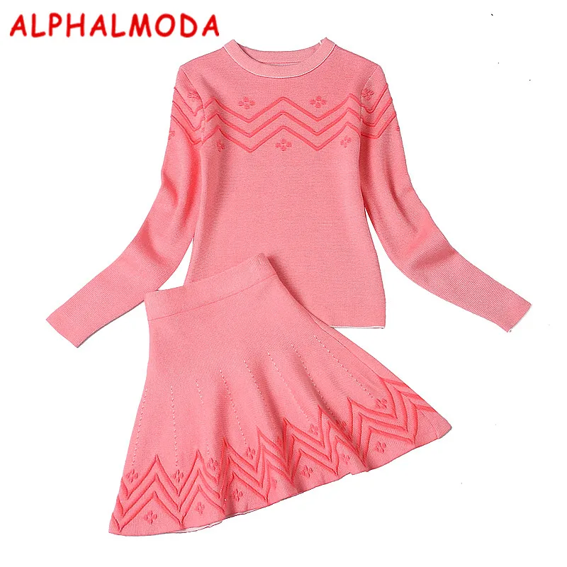 Женский вязаный комплект одежды ALPHALMODA пуловер с 3D вышивкой геометрическим