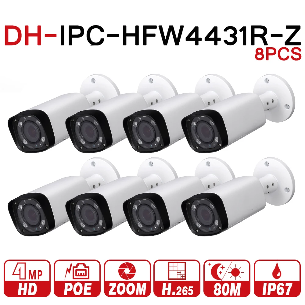

DH IPC-HFW4431R-Z 8pcs/lot 8mp Network IP Camera 2.7-12mm VF Lens Auto Focus 80m IR Bullet Security POE For CCTV System