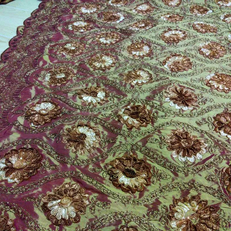 

Brown Green Golden fabric Sequin fabric satin cloth accessories embroidery factory lace fabric sewing designer curtain of dress