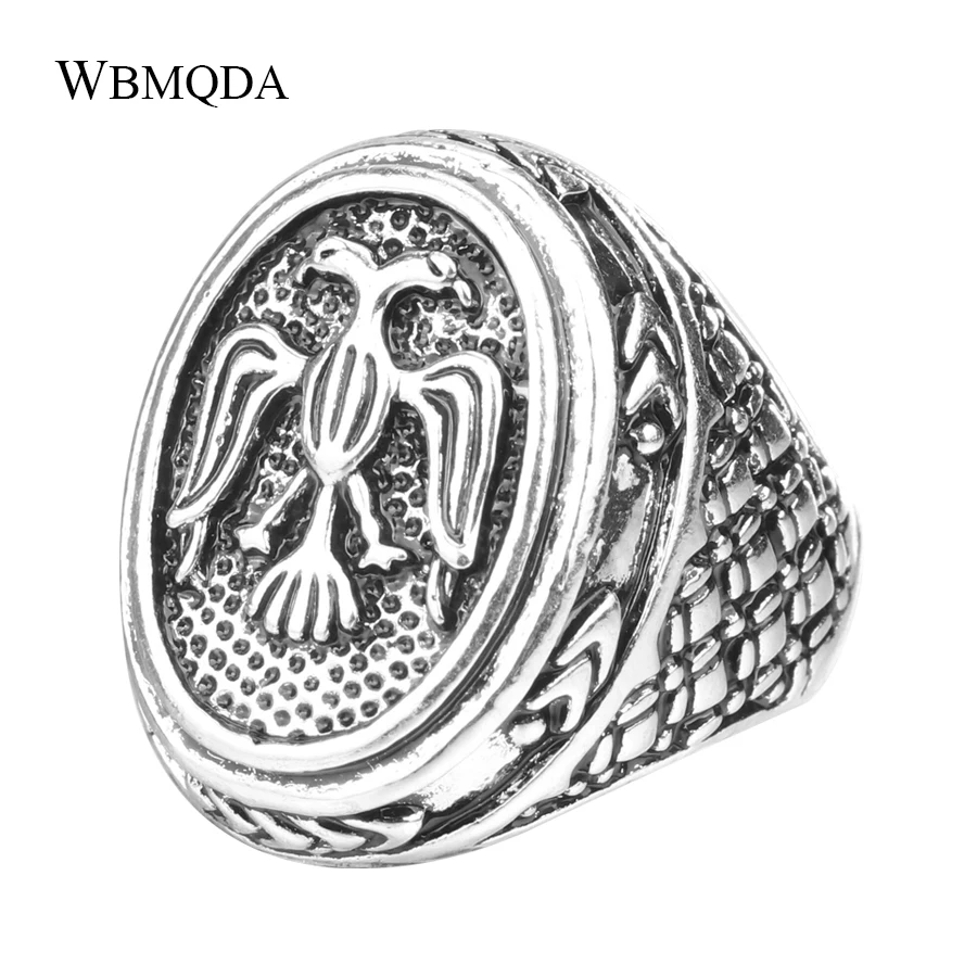 

Vintage Hip Hop Antique Silver Gemini Biker Viking Ring Men Accessories Punk Rock Big Signet Eagle Rings For Best Friend Gift