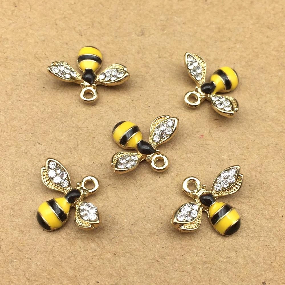 10pcs 14x18mm Enamel Bee Charm for Jewelry Making Cute Earring Pendant