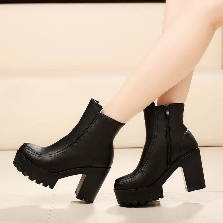 Size 34-40 boots women genuine leather pumps woman motorcycle boots middle leg high heel boots small size shoes woman warm shoe