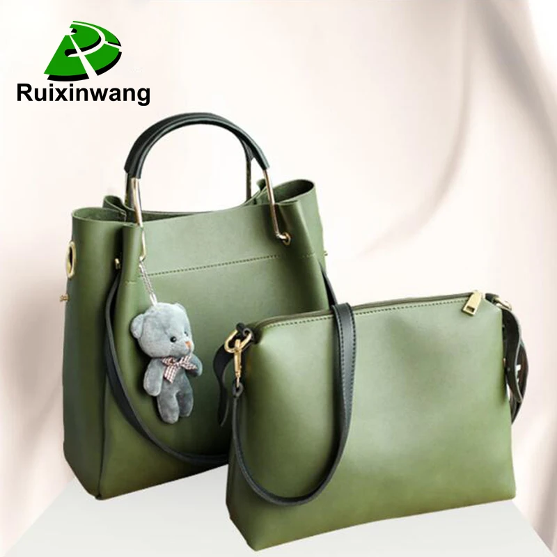 

2018 New Women Top Shoulder Bag Messenger Bags Female Fashion Pu Leather Composite Bag Girl Brand Cute Bear toy Handbag 2pcs/Set