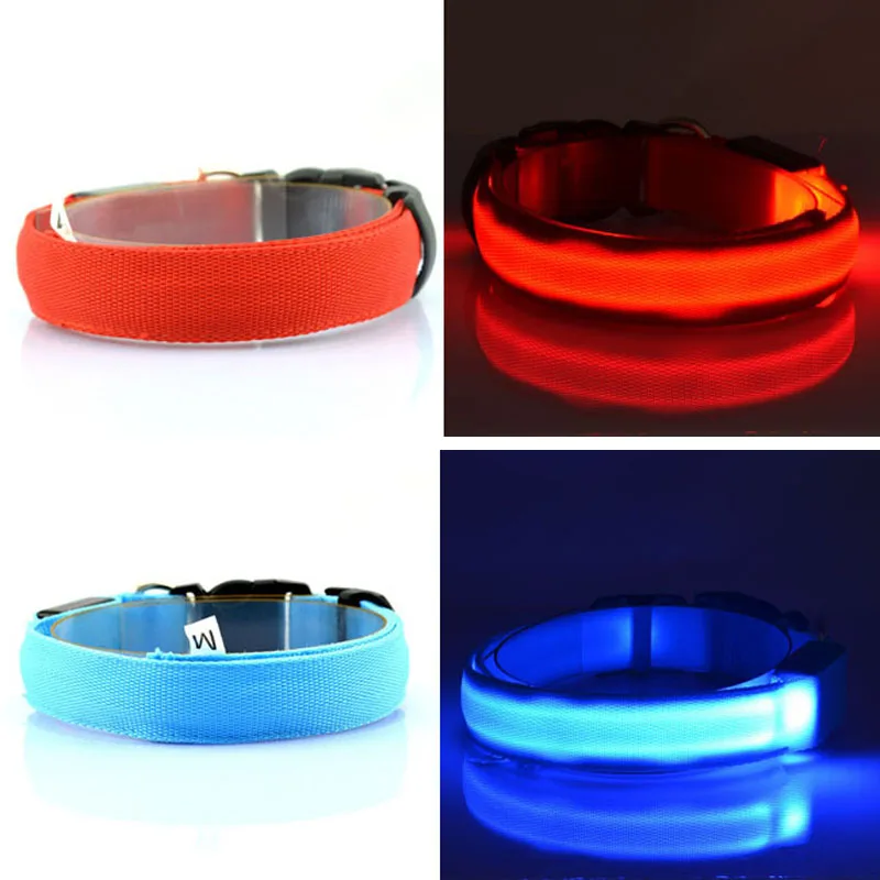 Led Pet dog collar light night safety Flashing Glowing Nylon collars