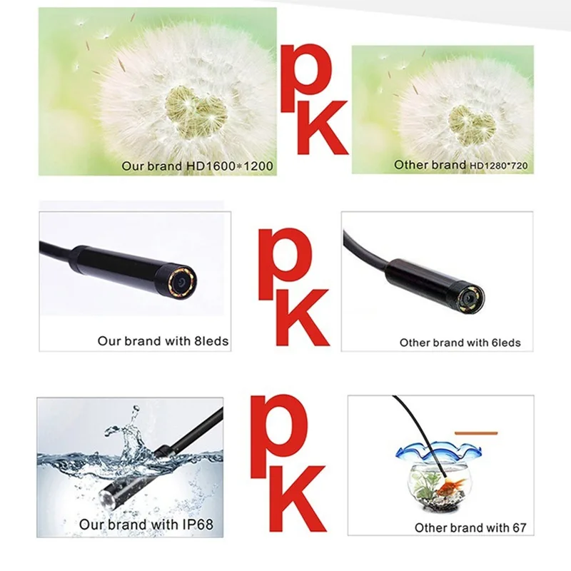 VicTsing 1m WiFi Endoscope Camera Wifi Soft Cable IP68 Waterproof 8 LED Inspection Camera 16001200 HD Camera for iPhone Android (5)