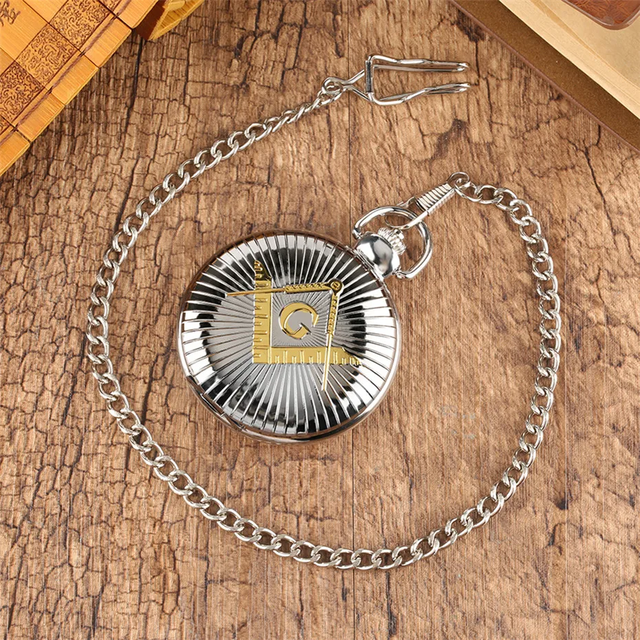 Золотые "G" Masonic дисплей роскошные антикварные карманные часы с кварцевым механизмом Ретро Серебряный Сувенир Кулон часы Подарки для мужчин