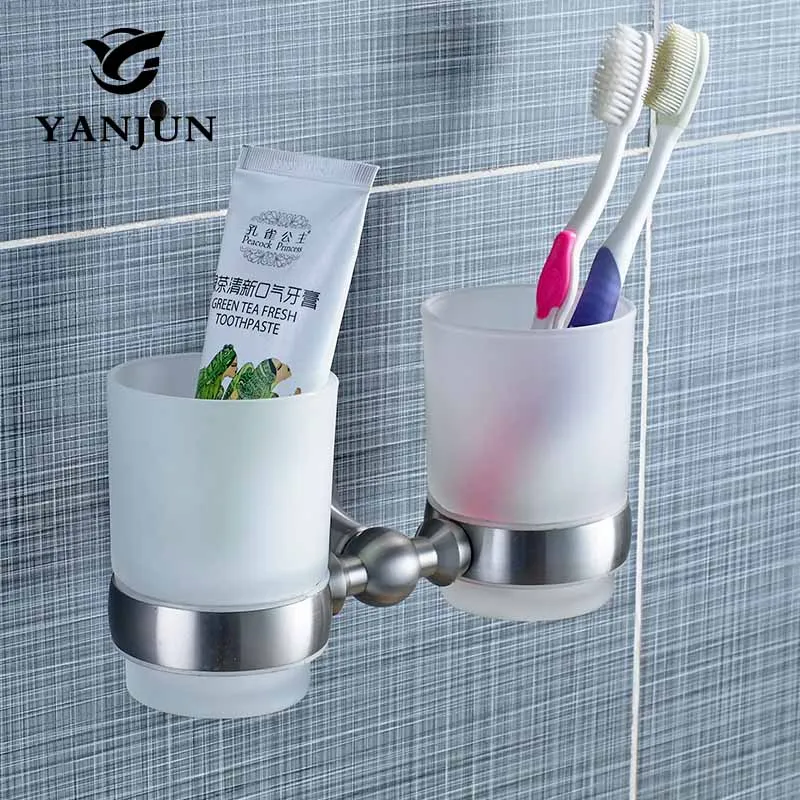 Yanjun 304 Stainless Steel Double Cup Tumbler Holder Wall Mounted Toothbrush Cup Holder Bathroom Accessories YJ-81555b black paint stainless steel bathroom toothbrush cup holder tumbler wall mounted