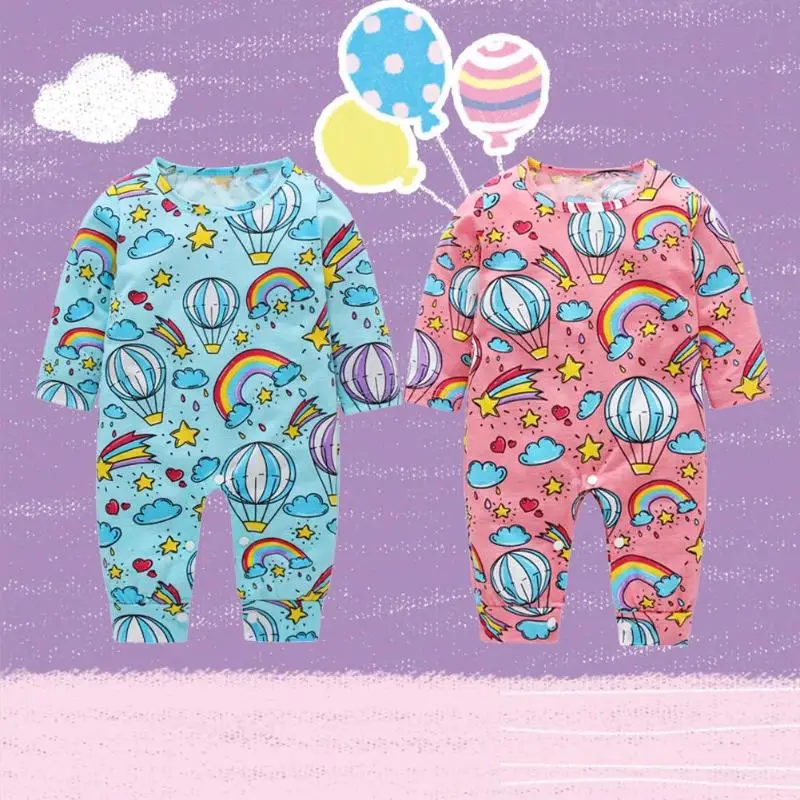 

Winter Baby Girls Clothes Fashion Cute Rainbow Print Long Sleeve Baby Rompers O-Neck Basic Warm Infants Jumpsuit Outfits