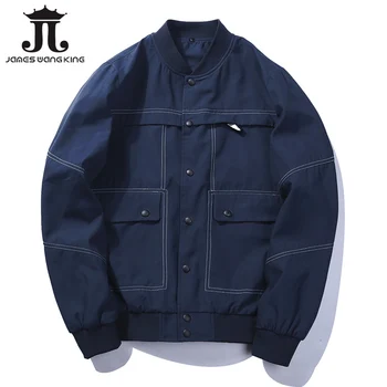 

ENGLAND STYLE Fashion jacket men Stand collar Simple Baseball jacket Dimensional multi-pocket Bomber jacket Loose coat J72