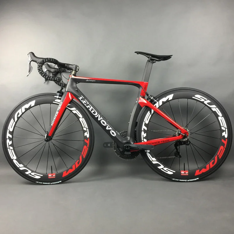 Complete Full Carbon Fiber Road Bike Racing Cycling Leadnovo Black-Red-White with 9/10/11 speed