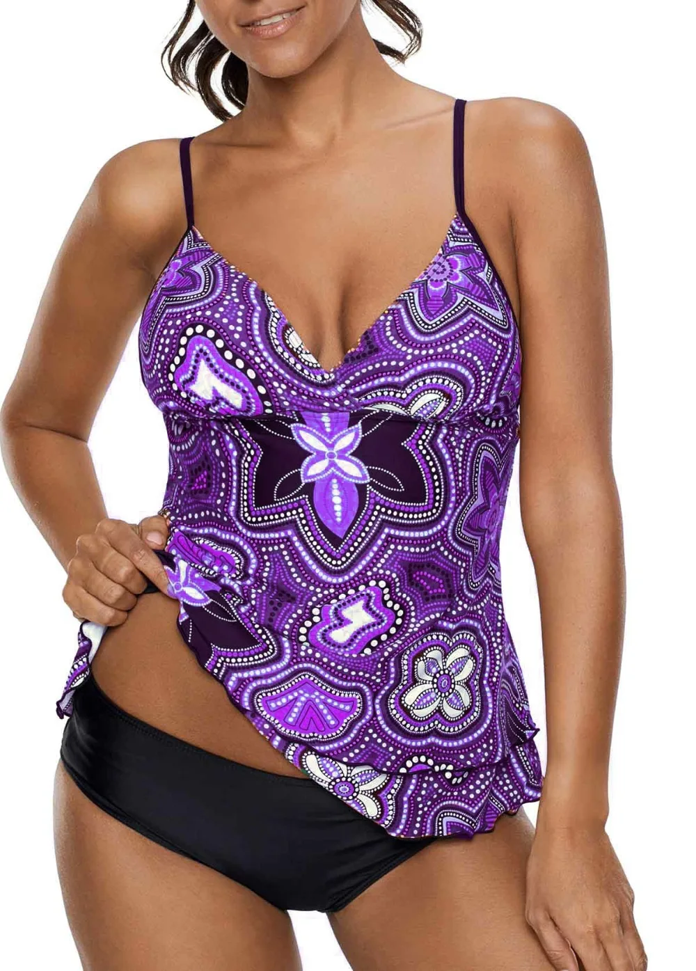 Sport Large Size Swimwear 2018 Sexy Plus Size Swimsuit XXXXXL Biquini Beach Wear Printed Spaghetti Strap Layered Tankini Set