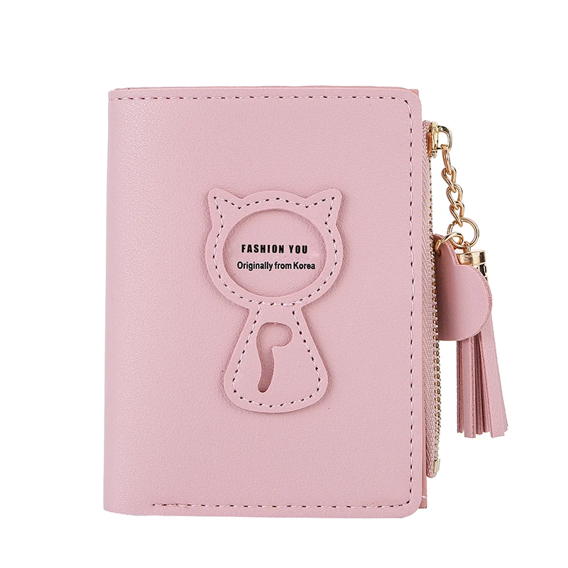 

Women's short wallet Korean version of the sleek minimalist student wallet cat mini new tassel zipper small wallet 20% off