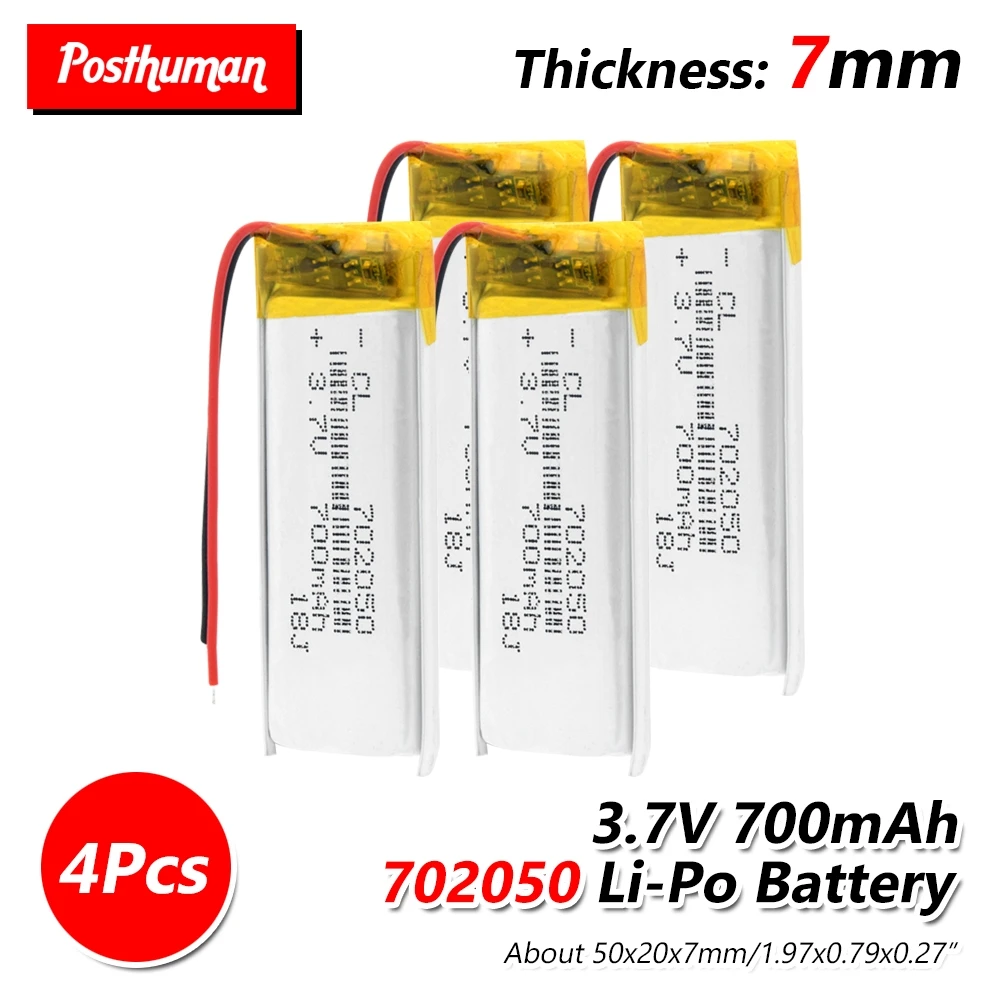 

Rechargeable Li-Po li ion Battery Lipo cells 700mAh Lipo Battery 702050 Lithium Polymer For Toy GPS MP3 MP4 Smart Watch