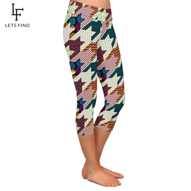 Letsfind 2019 лето новый дизайн мода печать эластичность Женщины Капри Леггинсы с высокой талией, для фитнеса до середины икры 3/4 леггинсы