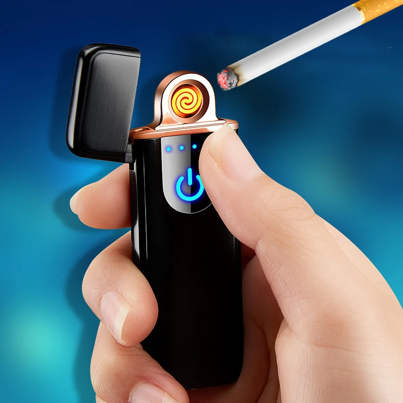 Тонкая USB зарядка Зажигалка сенсорный экран Электронная Ветрозащитная