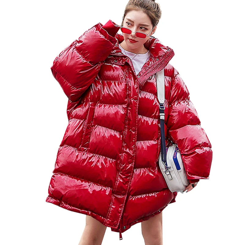 

Bright Face Cotton Women Coat Long Winter New Down Jacket Women Plus Size Thick Harajuku Bread Parka Warm Jacket Loose Overcoat