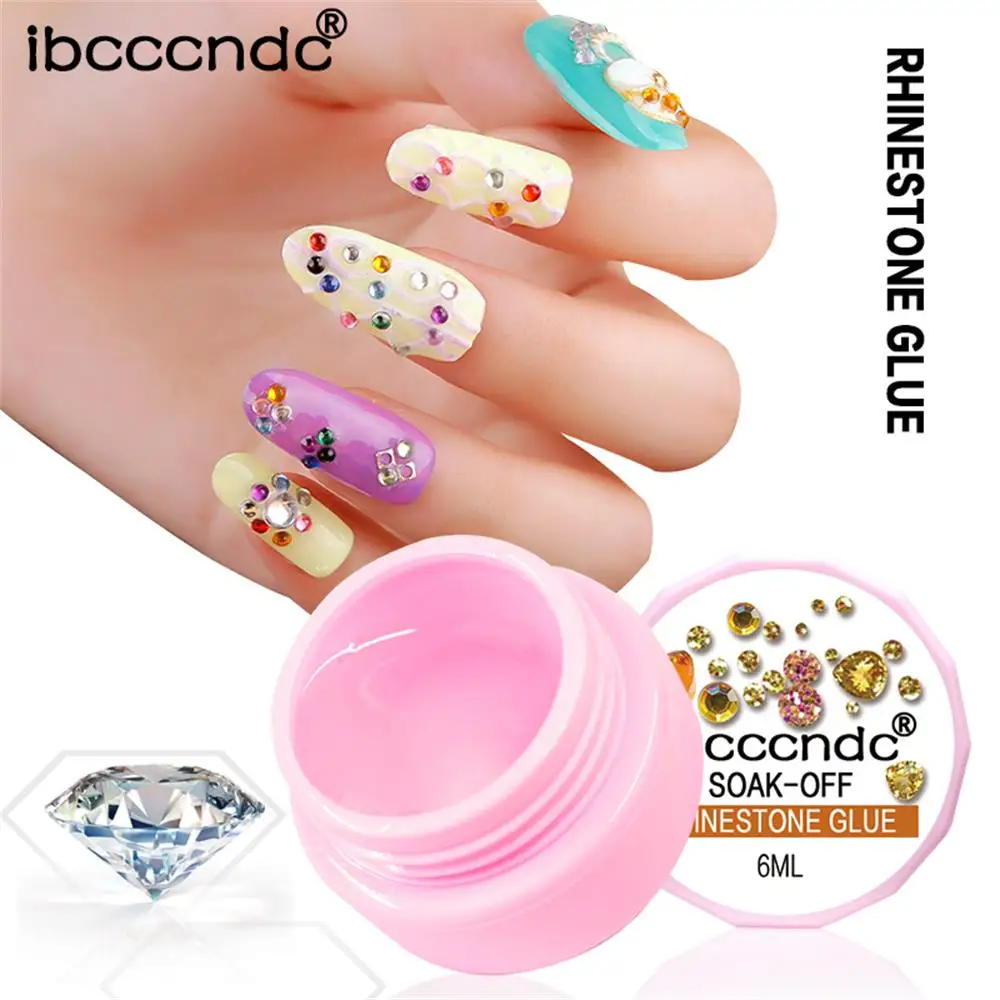 6ml Glitter UV Gel Glue Rhinestone Nail Polish Adhesives Super Sticky