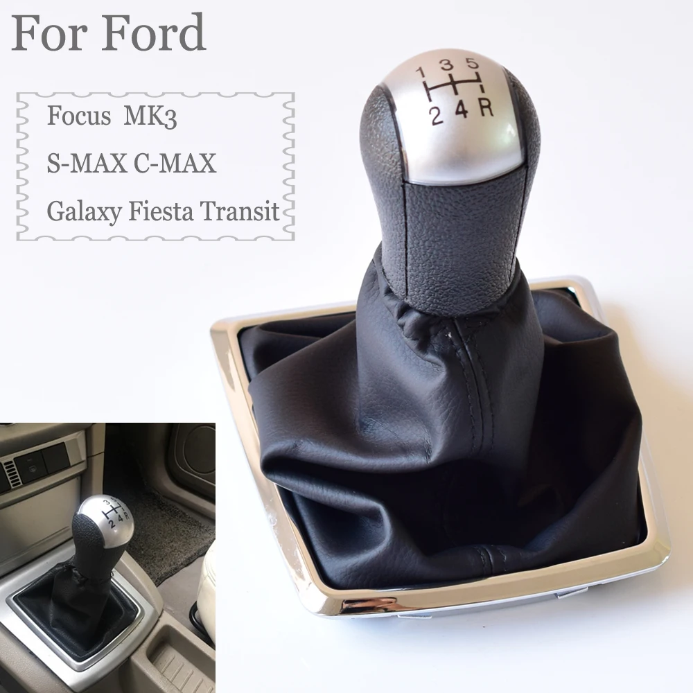 5 Speed Manual Gear Shift Knob Stick Head With Leather DustProof Cover