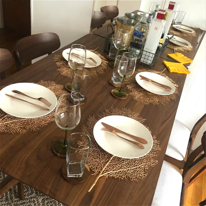 

Placemat Gold Kitchen Mats Table Mat Hollow Out Maple Leaves Design PVC Coasters New Arrival Christmas Gift Waterproof Disc Pads