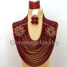 Эксклюзивное бургундское вино Африканские свадебные бусы комплект ювелирных изделий кристалл свадебные комплекты больших украшений WB244