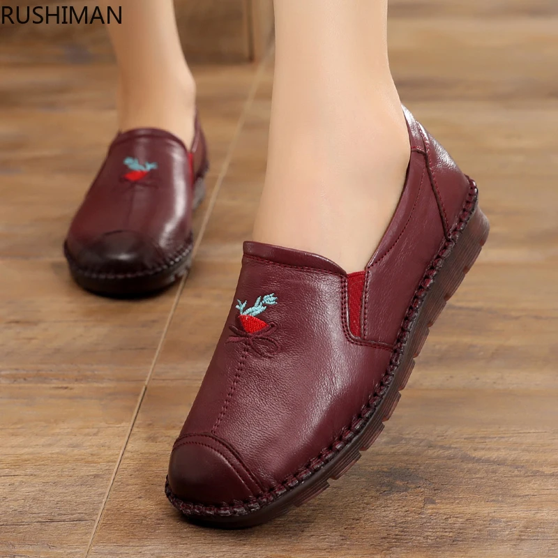 

RUSHIMAN retro cattle tendon sole soft sole anti-slip flat sole for middle-aged and old mothers women's shoes size 35-41