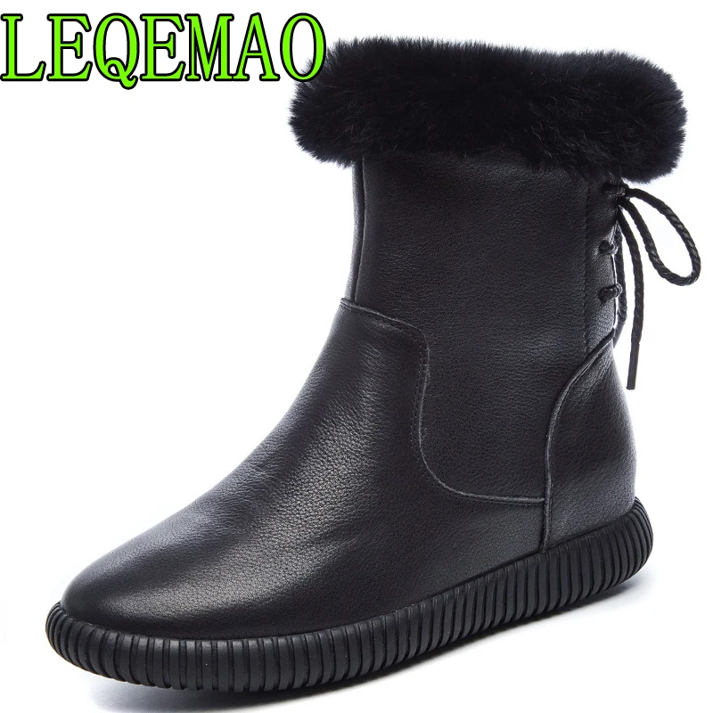 

Genuine leather Snow boots women High quality Women's Boots Rabbit hair Winter Boots for women Warm shoes woman Botas Mujer