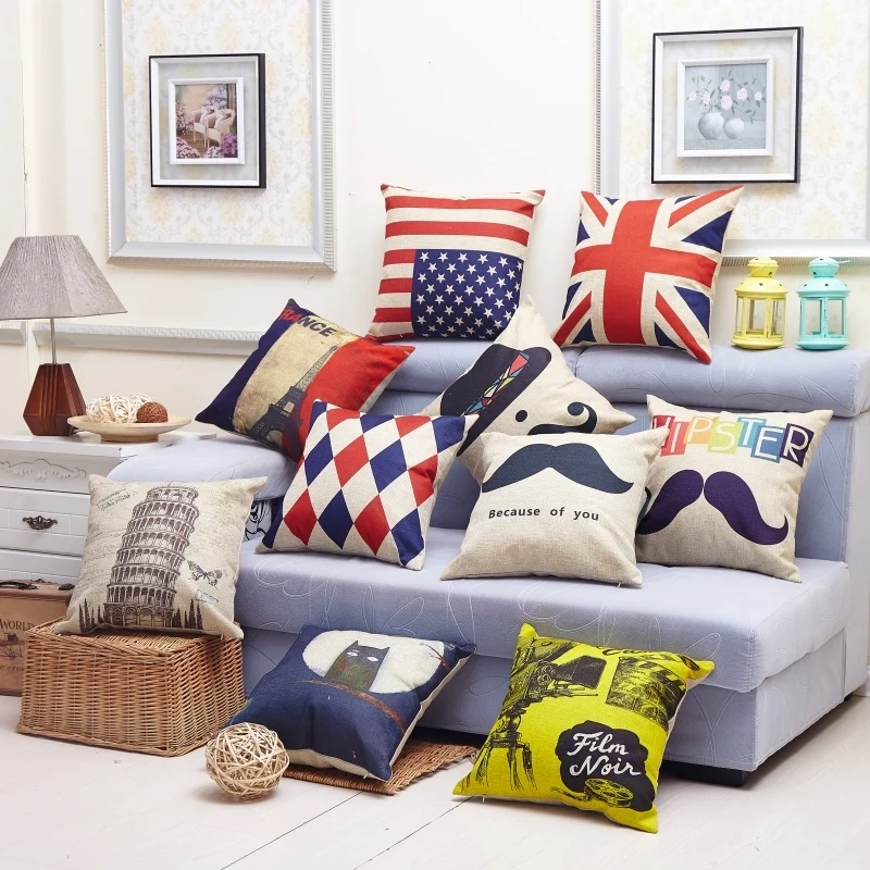 

british style cotton linen made decorative throw pilow case/union jack 18 by 18 inch