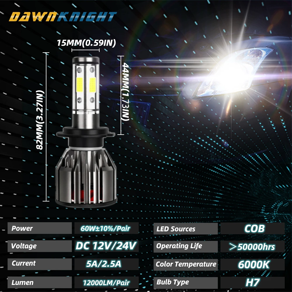 4 сторонняя Светодиодная лампа H7 9005 9006HB4 H8 H9 H11 светодиодная 6000 лм 360 K турбо