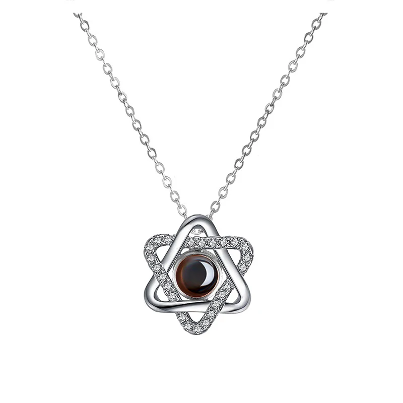 

Romantic Rose Gold Silver 100 Languages i love you Projection Necklace Hexagram Star Pendant Necklace Wedding Charm Jewelry