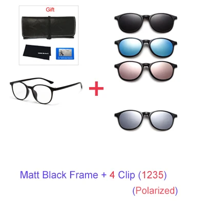 TWO Oclock Magnet Sunglass Women Men Polarized Lens Optical Spectacle Frame Clip On Glasses Men Round TR90 3D Night Vision A2245 - Цвет линз: 1 Frame 4 Clip 1235