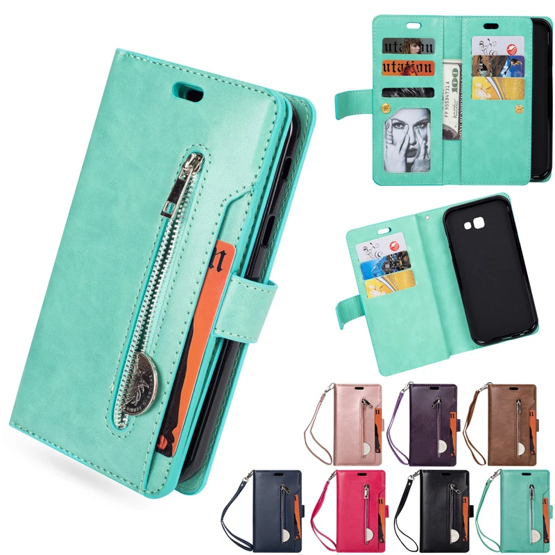 

9 Card Slot Luxury PU Leather Case For Samsung Galaxy A7 A5 J3 J7 J5 2017 Flip Phone Case Zipper Wallet Cover Mobile Phone Bag