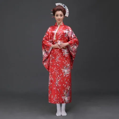 Vintage Japanese Kimono Yukata Haori Costume Geisha Dress Obi Retro for Women 