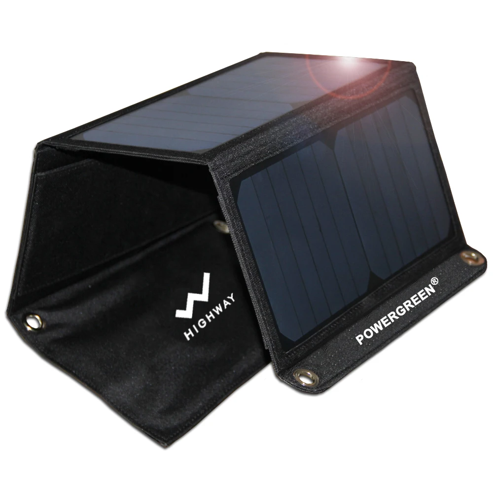 

PowerGreen Foldable Solar Charger 21W Folding Solar Bag Power Bank SUNPOWER Panel for Mobile Phones