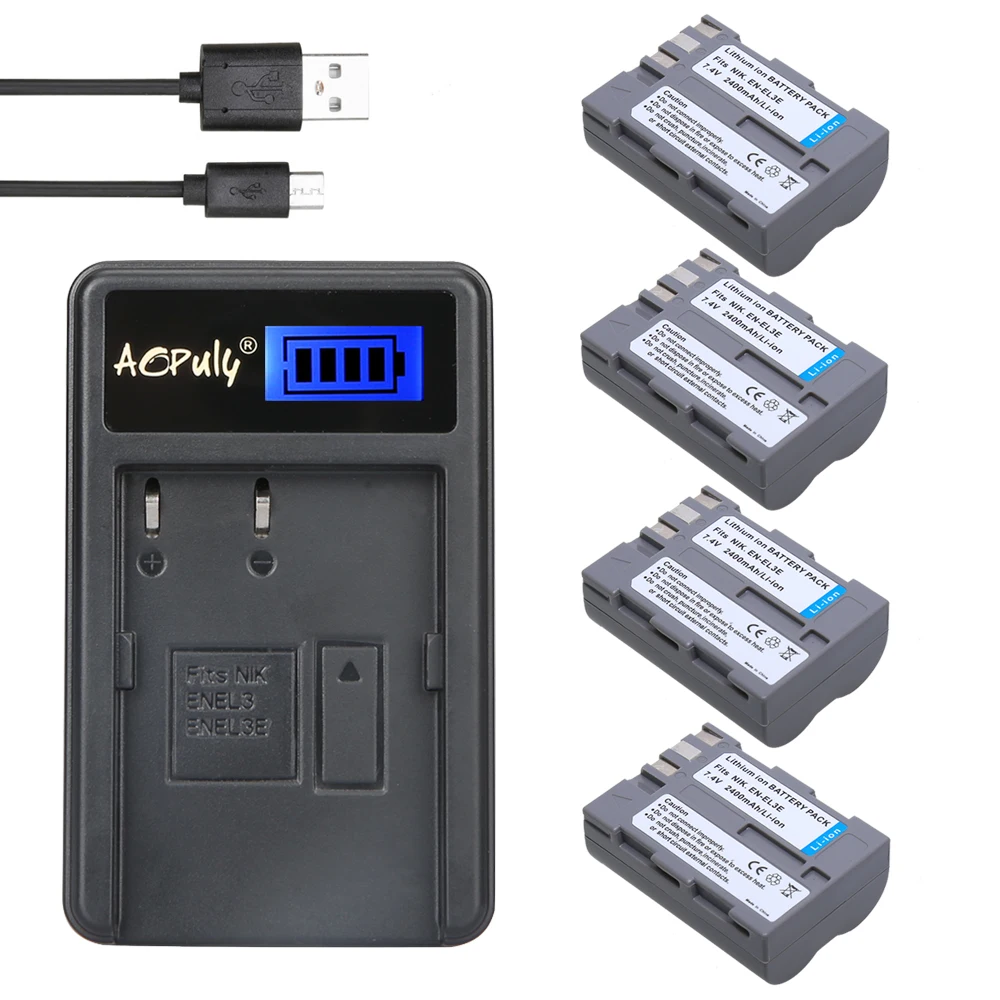 4x bateria EN-EL3A EN-EL3E EN EL3E EL3A ENEL3E батарея + ЖК-зарядное устройство USB для Nikon D300S D300 D100 D200 D700