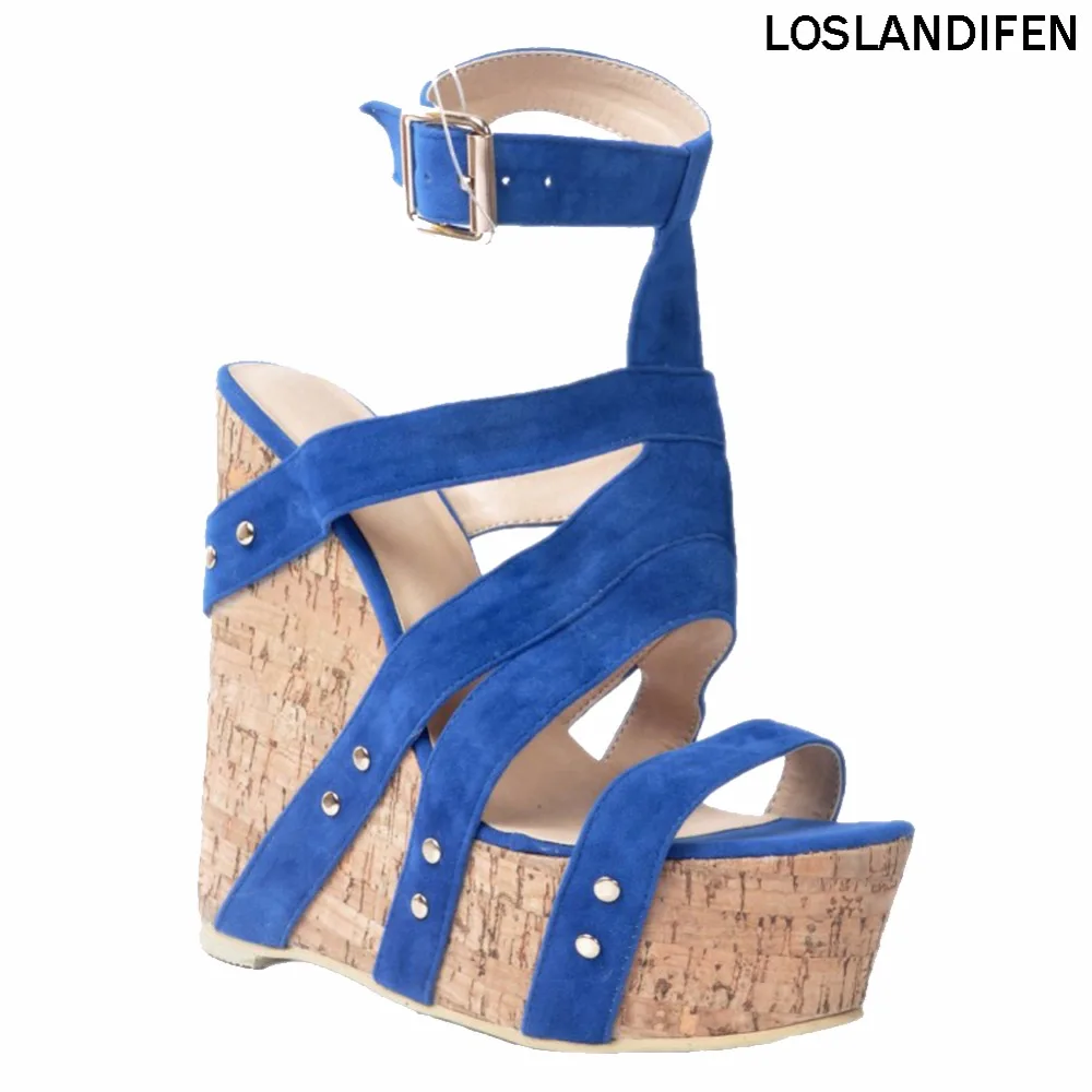

Womens Fashion Handmade Wadge Heel Sweet Platform Summer Ankle Strap Party Casual Sandals Shoes XD396