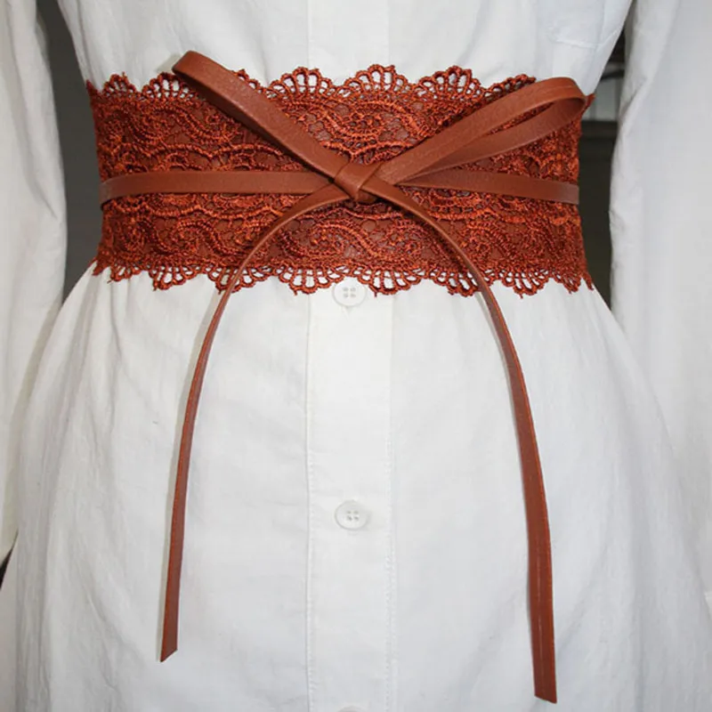 Бохо стиль широкий корсет кружевной пояс женский эластичный пояс ремни для женщин Свадебное Платье Пояс - Цвет: coffee