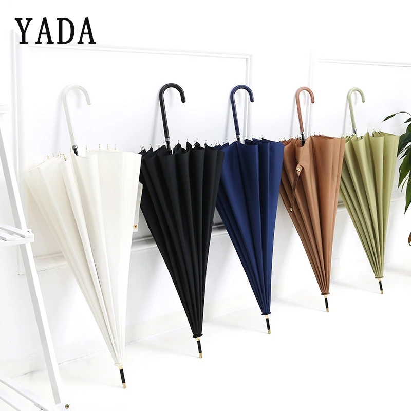 YADA 16K Simple Solid PU Handle Women Umbrella Long Automatic Umbrellas For Men Strong Rainproof Parasol Rain Sun Umbrella YD109